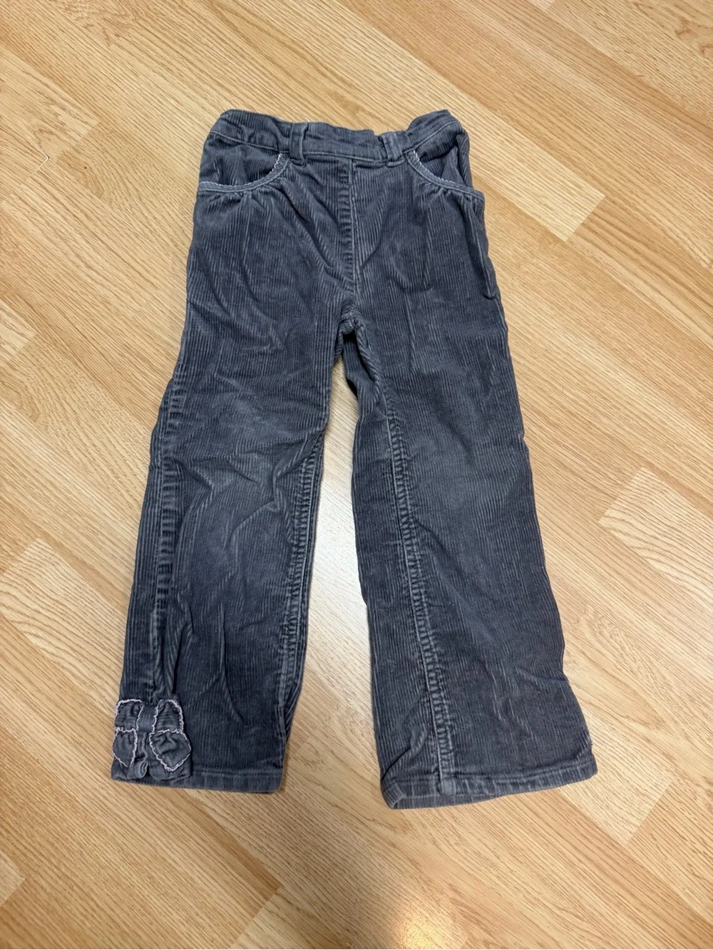 Gymboree Girls 4T Gray Corduroy Pants Cotton Spandex Bootcut Floral Applique